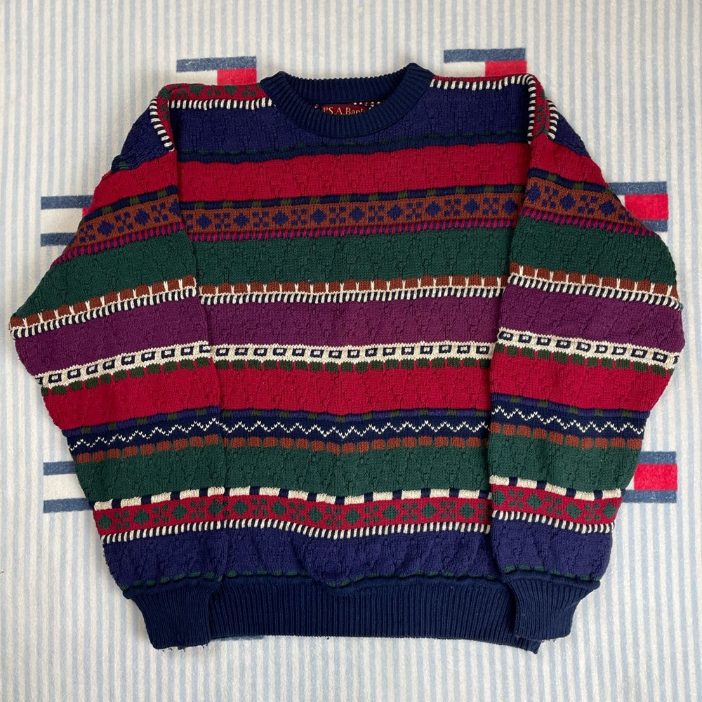 Vintage Joseph A. Bank Sportswear 3D knit Coogi style crewneck sweater